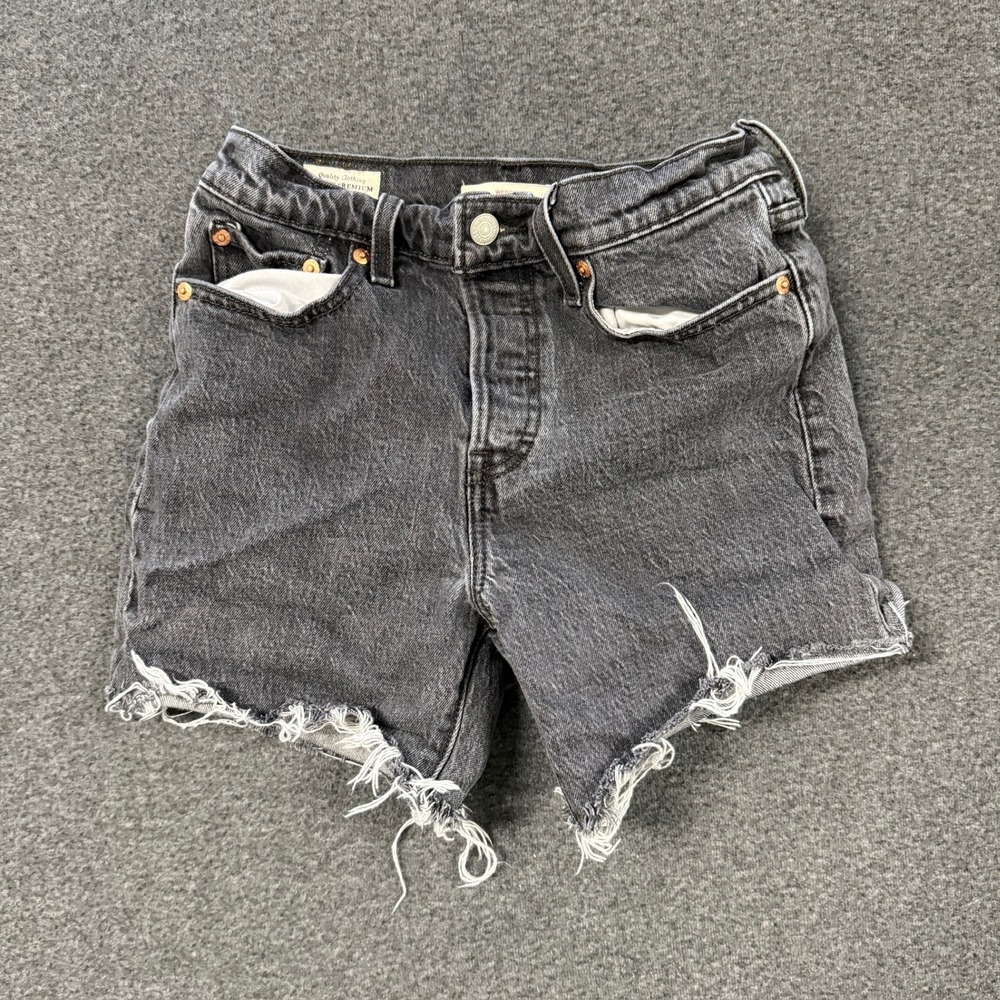 Modern Levis Premium Wedgie Shorts Womens 25 Black Excellent Frayed Raw Hem